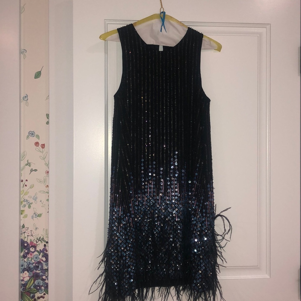 Parker sequin and feather shift dress